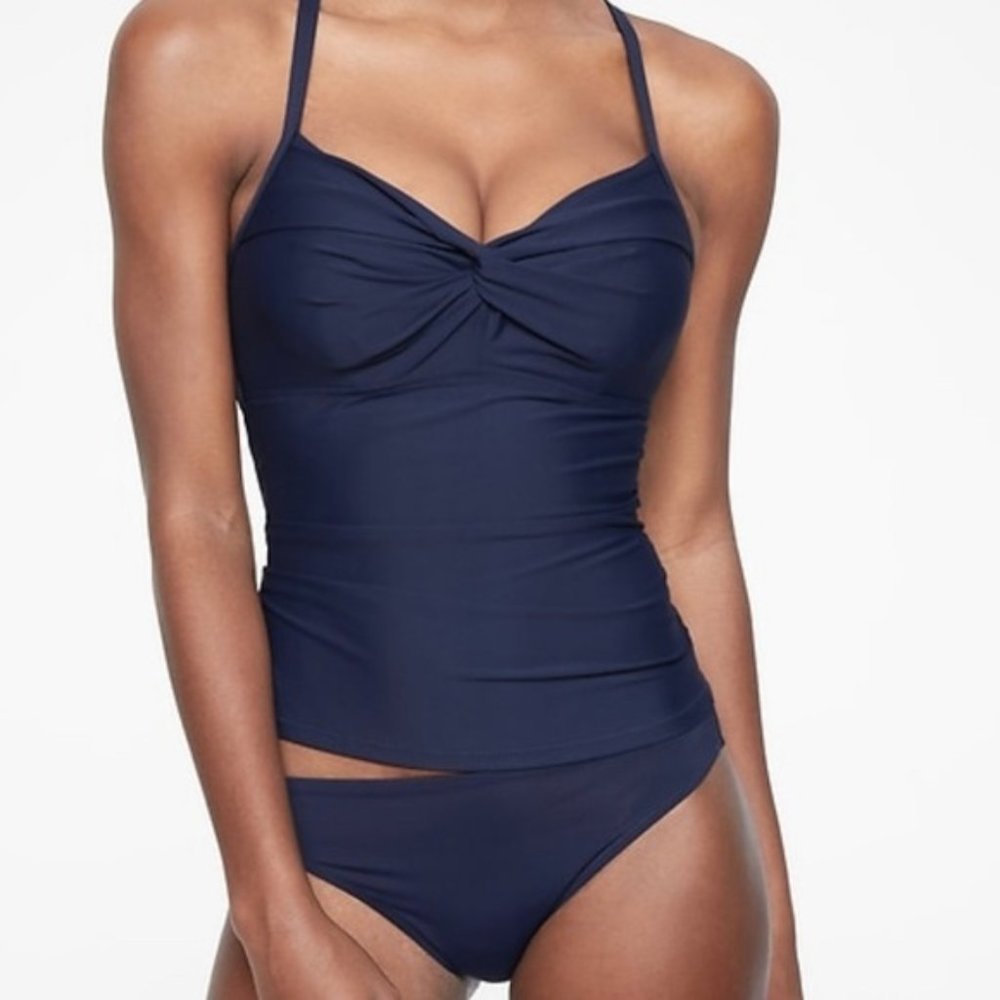 Athleta 34D/DD Dress Blue Twist Up Tankini Top